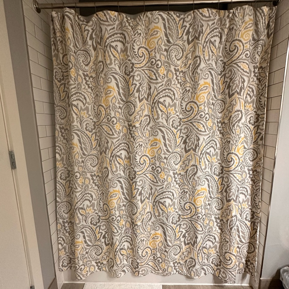 paisley print shower curtain with hooks, set of 12